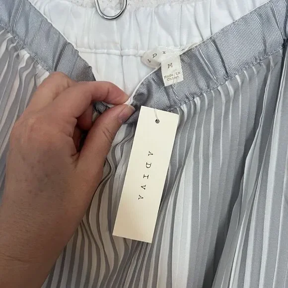 NWT Adiva Pleated Midi Skirt Womens Mediuim Elastic Waist Silver Blue - Picture 6 of 8